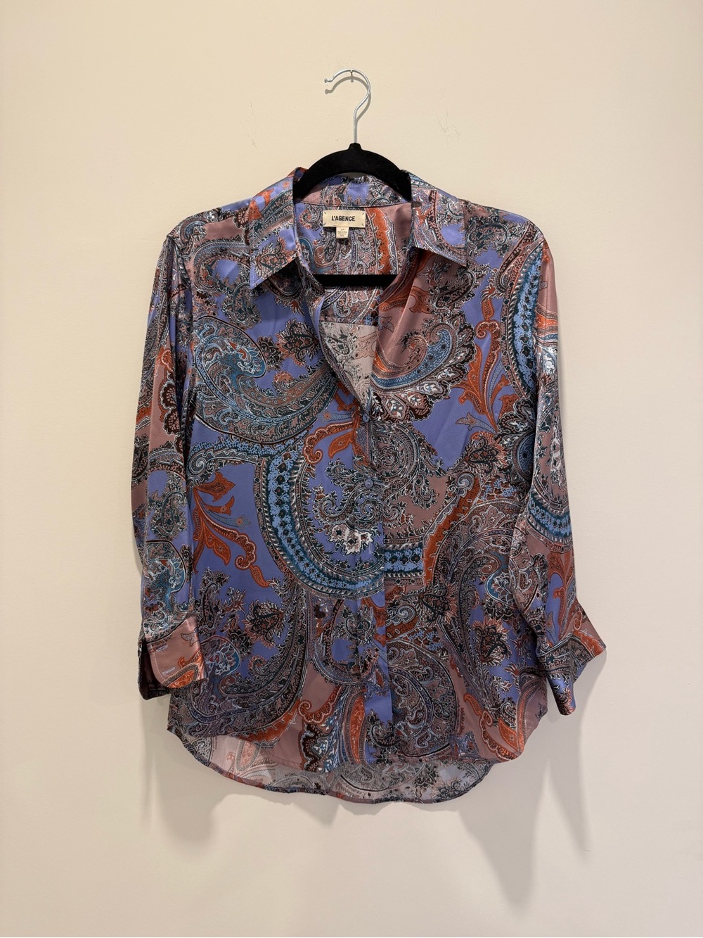 L'AGENCE Paisley Silk Button-Down Nina Blouse - Lavender, Rust, Teal